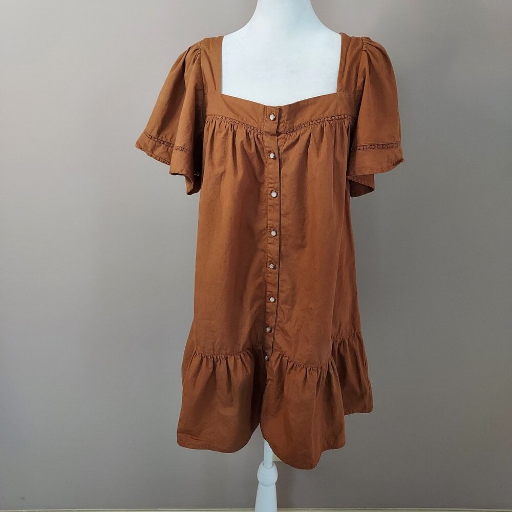 Rahi Made in India Burnt Orange Button Front Mini Shift  Dress Size Med